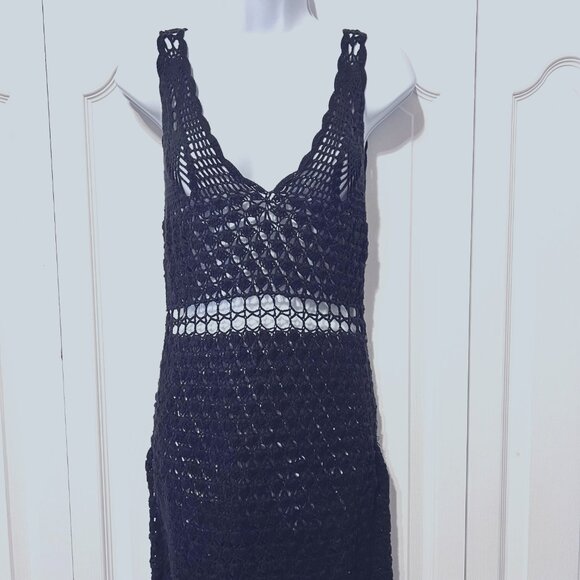 Cleobella Crocheted Dress-Black-Size Small-Stretch-Luxury-Resort Wear Cover-Sun - Picture 4 of 16